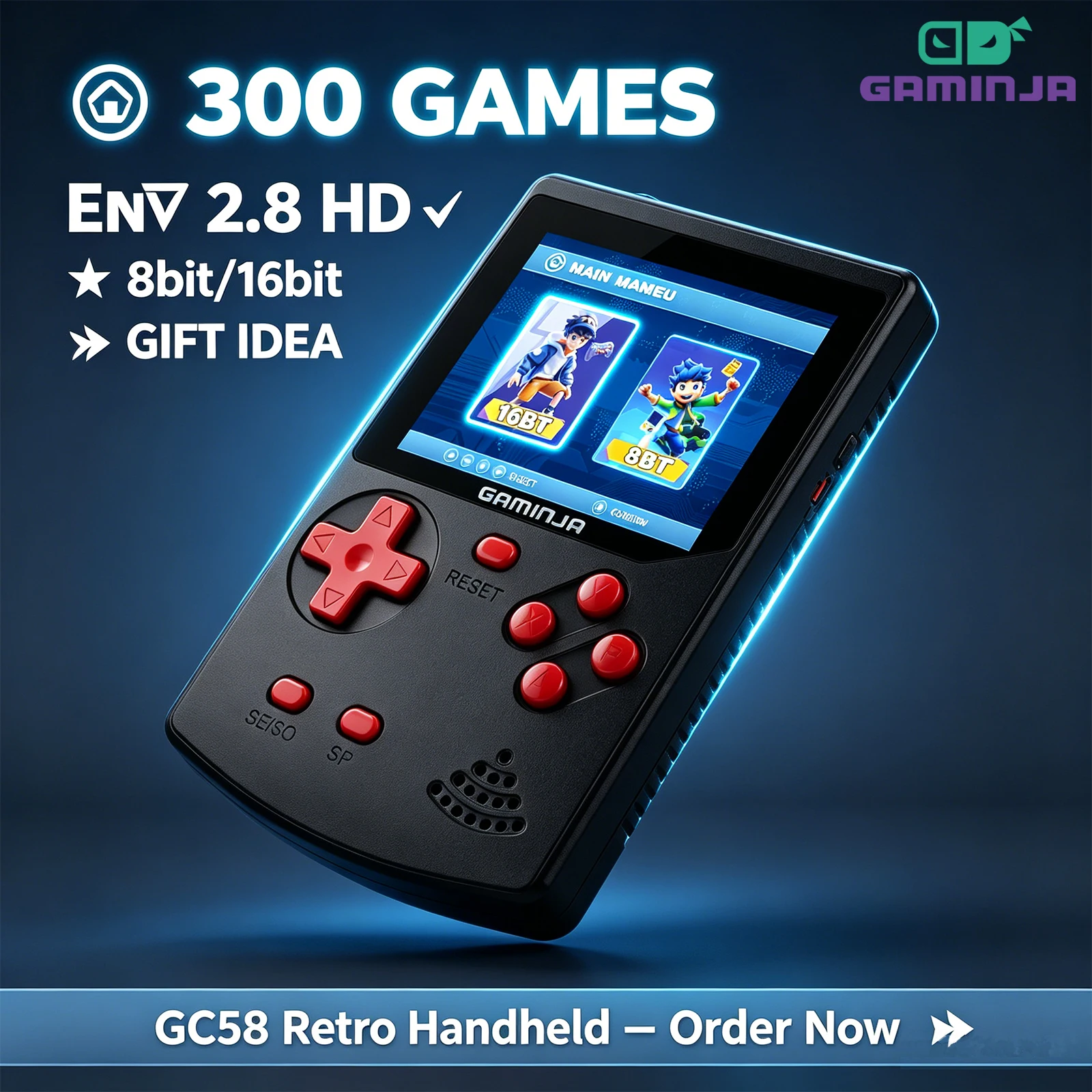 Gaming Console For Kids - GAMINJA Handheld Game Console 300 Classic